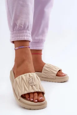 Klapki Damskie Na Platformie Big Star NN274A746 Beżowe