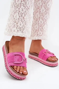 Klapki Damskie Na Platformie Z Ozdobą Fuksja Daphira