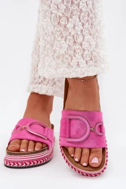 Klapki Damskie Na Platformie Z Ozdobą Fuksja Daphira