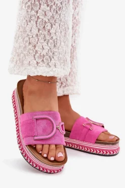 Klapki Damskie Na Platformie Z Ozdobą Fuksja Daphira