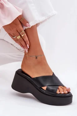 Klapki Damskie Na Platformie I Koturnie Czarne Nelithraea