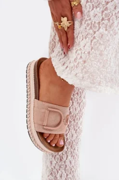 Klapki Damskie Na Platformie Z Ozdobą Różowe Daphira