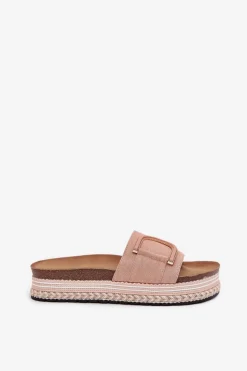 Klapki Damskie Na Platformie Z Ozdobą Różowe Daphira