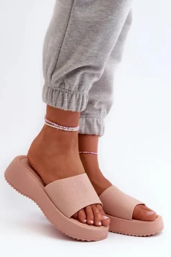 Klapki Damskie Na Platformie I Koturnie Różowe Vimarils