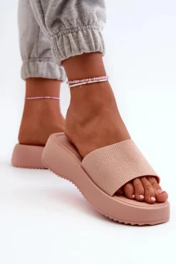 Klapki Damskie Na Platformie I Koturnie Różowe Vimarils