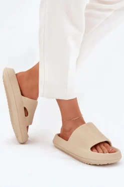 Klapki Damskie Na Platformie Z Wycięciem Beżowe Ameira