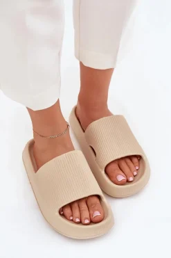 Klapki Damskie Na Platformie Z Wycięciem Beżowe Ameira