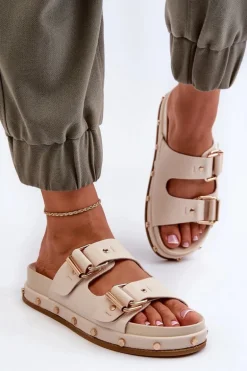 Klapki Damskie Na Platformie Big Star NN274083 Beżowe