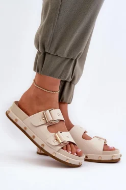 Klapki Damskie Na Platformie Big Star NN274083 Beżowe