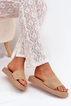 Klapki Damskie Na Platformie Z Eko Zamszu Ciemnobeżowe Jorina