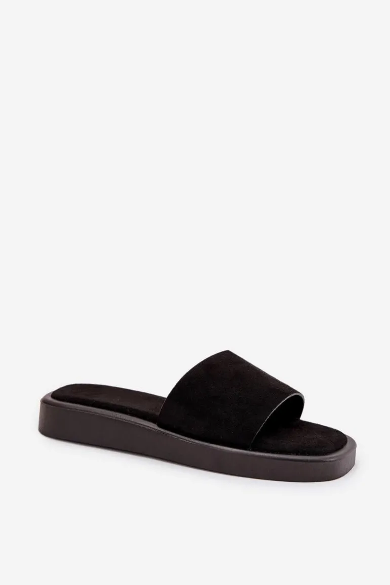 Klapki Damskie Na Platformie Z Eko Zamszu Czarne Jorina