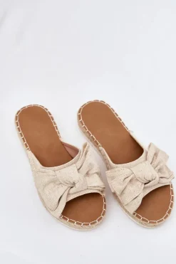 Klapki Damskie Na Platformie Z Plecionką I Kokardką Beżowe Alpireda