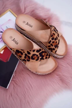 Klapki Damskie Na Platformie Camel Leopard Greta