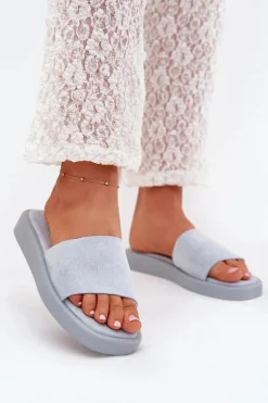 Klapki Damskie Na Platformie Z Eko Zamszu Jasnoniebieskie Jorina