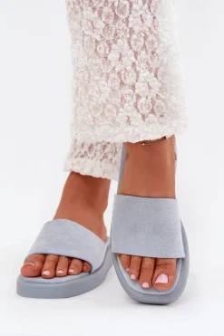 Klapki Damskie Na Platformie Z Eko Zamszu Jasnoniebieskie Jorina