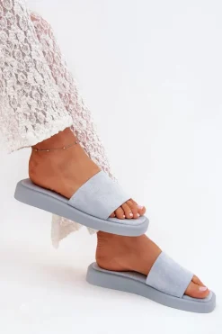 Klapki Damskie Na Platformie Z Eko Zamszu Jasnoniebieskie Jorina