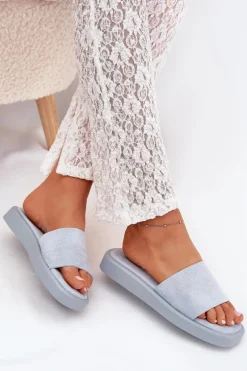 Klapki Damskie Na Platformie Z Eko Zamszu Jasnoniebieskie Jorina