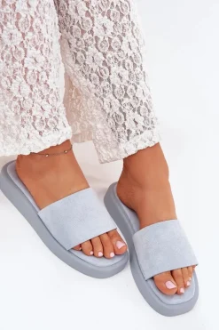 Klapki Damskie Na Platformie Z Eko Zamszu Jasnoniebieskie Jorina