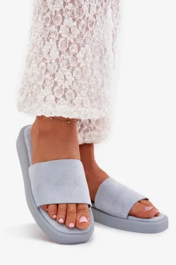 Klapki Damskie Na Platformie Z Eko Zamszu Jasnoniebieskie Jorina