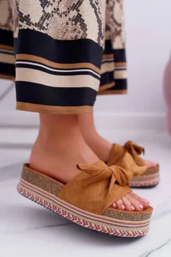Klapki Damskie Na Platformie Z Kokardą Camel Chantal