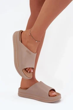 Klapki Damskie Na Platformie Big Star SS274424 Ciemnobeżowe