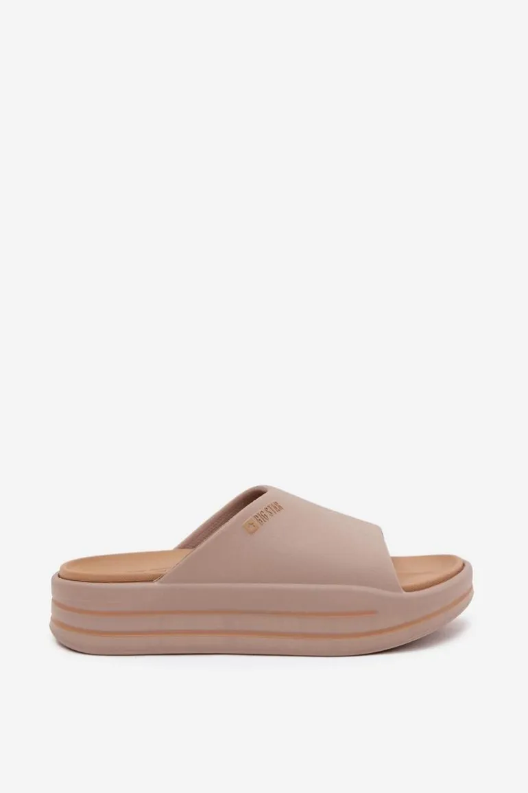 Klapki Damskie Na Platformie Big Star SS274424 Ciemnobeżowe