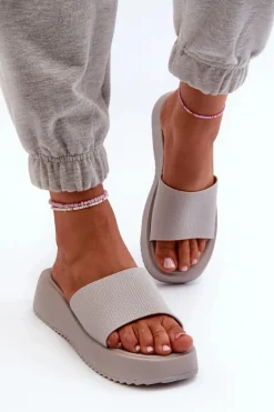 Klapki Damskie Na Platformie I Koturnie Szare Vimarils