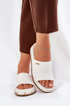 Klapki Damskie Na Platformie Z Ćwiekami Big Star RR274216 Białe