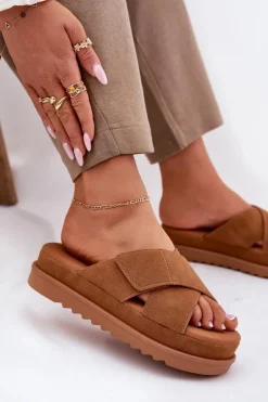 Klapki Damskie Na Platformie Z Przeplatającymi Się Paskami Camel Rinasara