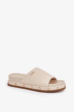 Klapki Damskie Na Platformie Z Ćwiekami Big Star RR274215 Beżowe