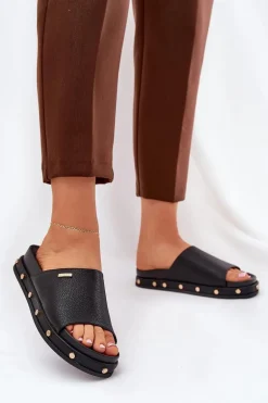 Klapki Damskie Na Platformie Z Ćwiekami Big Star RR274214 Czarne