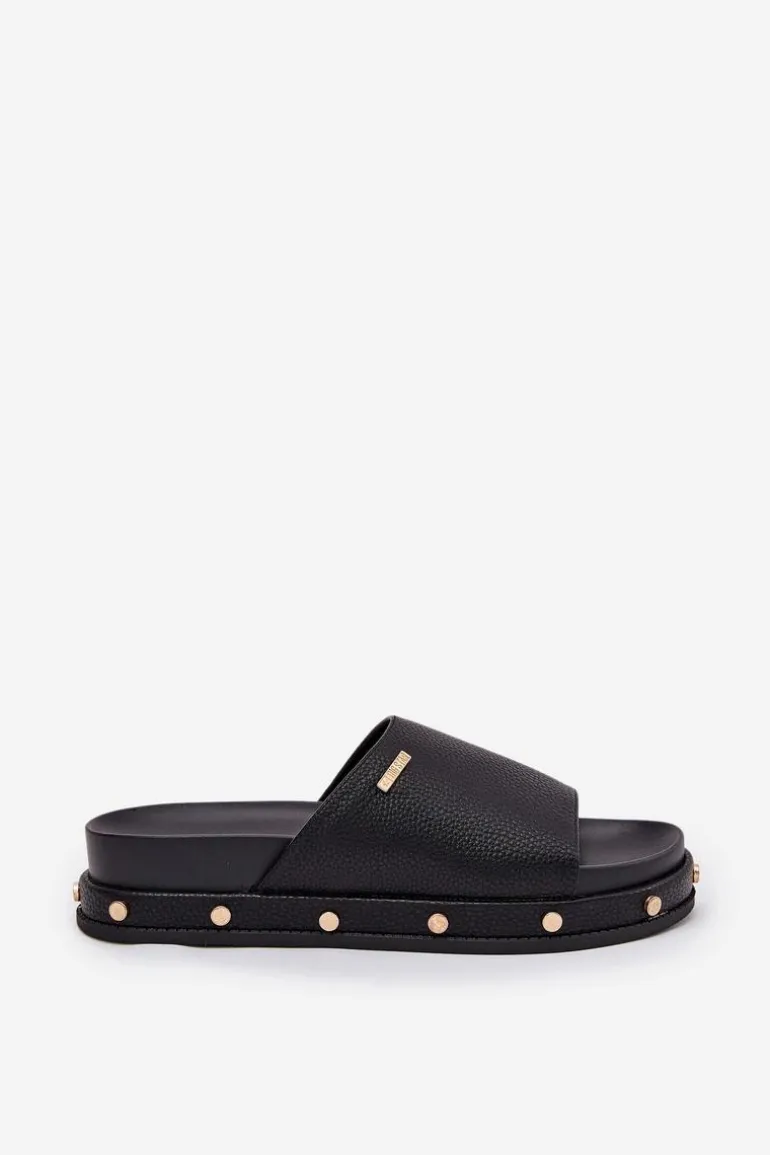 Klapki Damskie Na Platformie Z Ćwiekami Big Star RR274214 Czarne