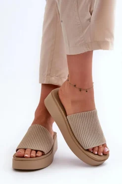 Klapki Damskie Na Platformie Sergio Leone SK083H Beżowe