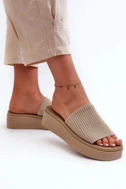 Klapki Damskie Na Platformie Sergio Leone SK083H Beżowe