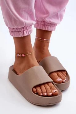 Klapki Damskie Na Platformie Piankowe Brązowe Airaplea