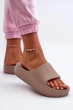 Klapki Damskie Na Platformie Piankowe Brązowe Airaplea