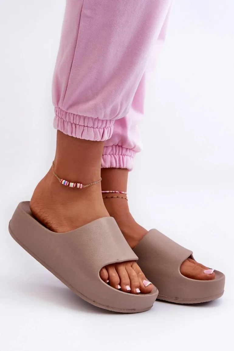 Klapki Damskie Na Platformie Piankowe Brązowe Airaplea