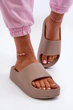 Klapki Damskie Na Platformie Piankowe Brązowe Airaplea