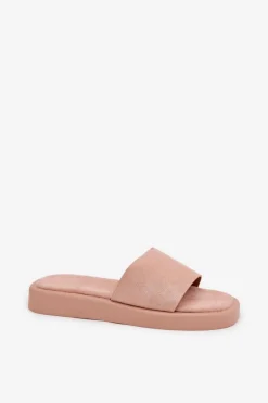 Klapki Damskie Na Platformie Z Eko Zamszu Brudny Róż Jorina