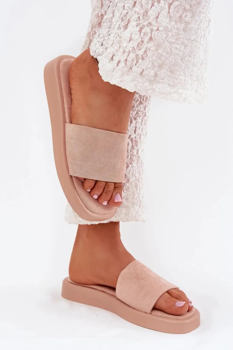 Klapki Damskie Na Platformie Z Eko Zamszu Brudny Róż Jorina