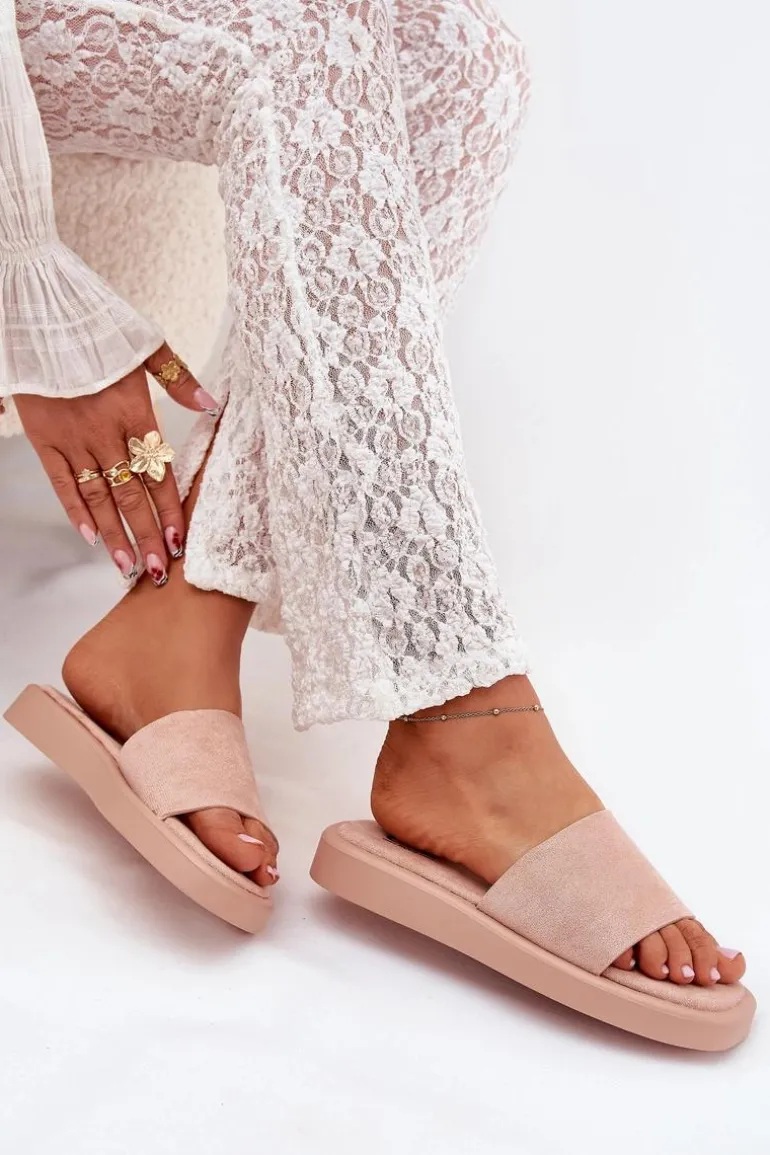 Klapki Damskie Na Platformie Z Eko Zamszu Brudny Róż Jorina