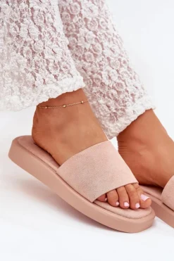 Klapki Damskie Na Platformie Z Eko Zamszu Brudny Róż Jorina