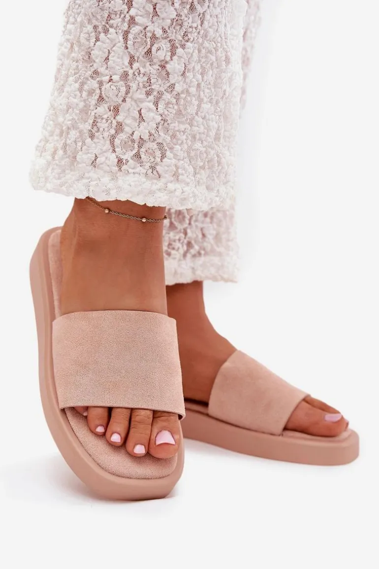 Klapki Damskie Na Platformie Z Eko Zamszu Brudny Róż Jorina