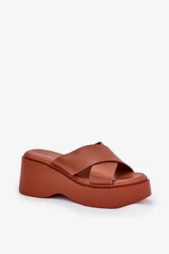 Klapki Damskie Na Platformie I Koturnie Camel Nelithraea