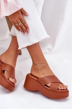 Klapki Damskie Na Platformie I Koturnie Camel Nelithraea