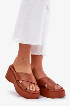 Klapki Damskie Na Platformie I Koturnie Camel Nelithraea