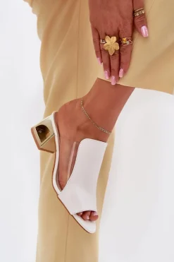 Klapki Damskie Na Słupku Białe Tessira