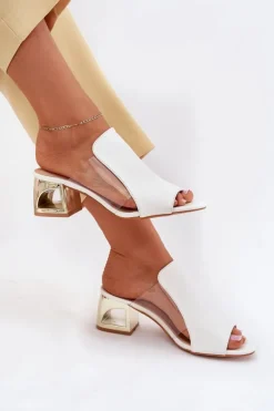 Klapki Damskie Na Słupku Białe Tessira