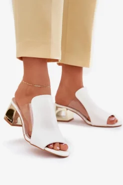 Klapki Damskie Na Słupku Białe Tessira