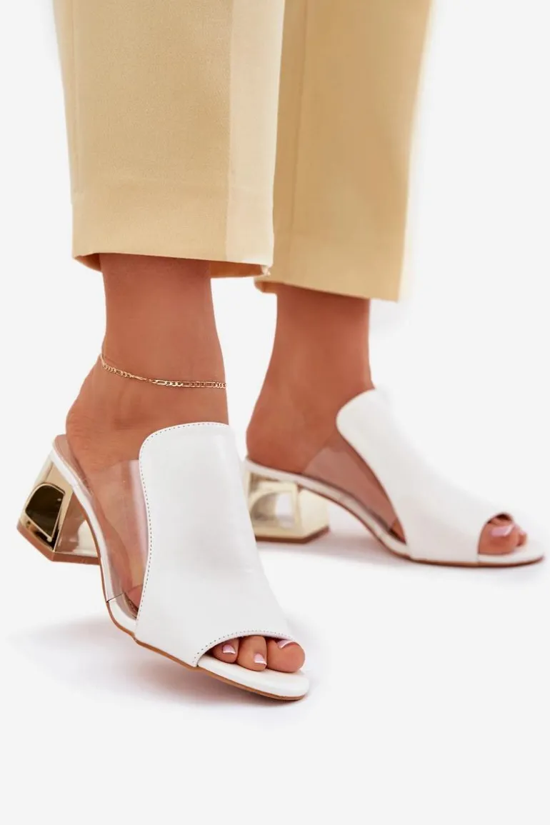 Klapki Damskie Na Słupku Białe Tessira